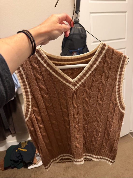 Amazon Essentials Tops - Amazon Essentials Brown Cable Knit V-Neck Sweater Vest